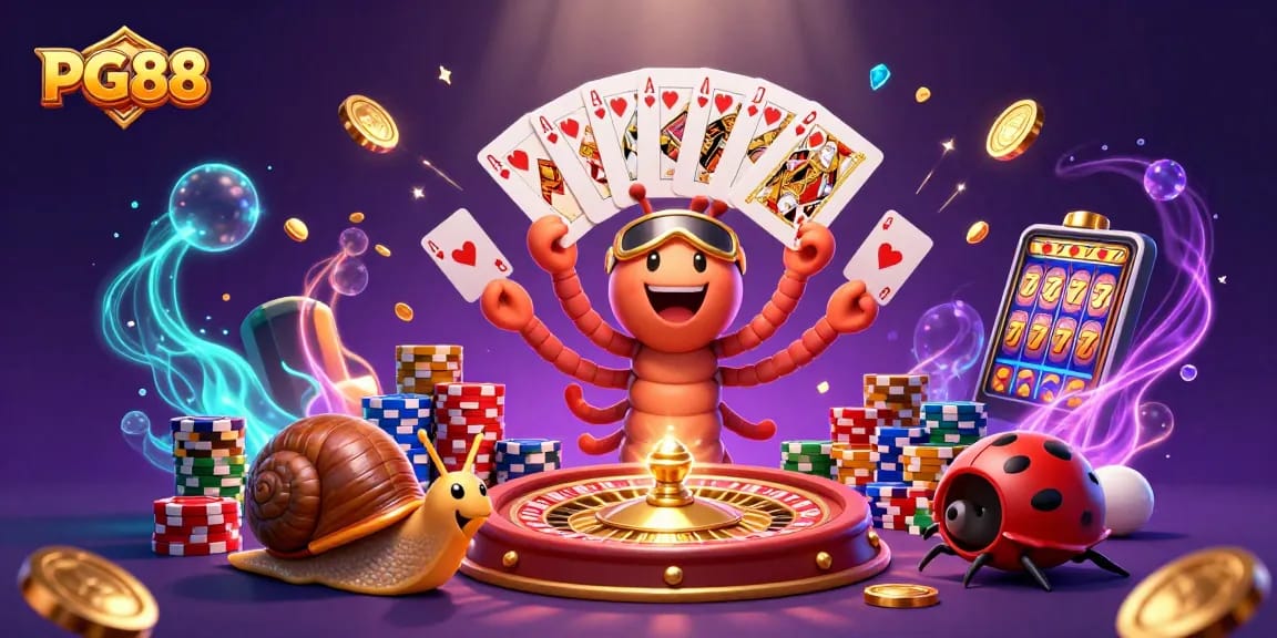 Experience PG88's vibrant casino atmosphere with a dynamic 3D millipede dealer and thrilling games.