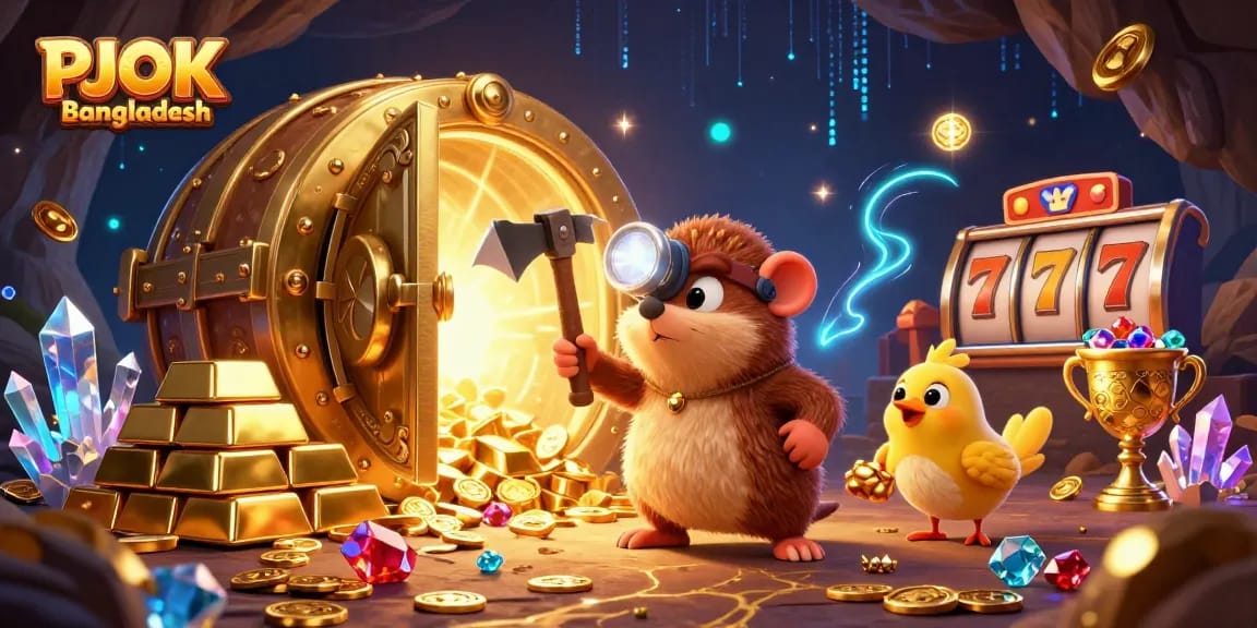 Engage in thrilling gaming adventures with PJOK Bangladesh as treasure hunter and canary discover a dazzling casino world.