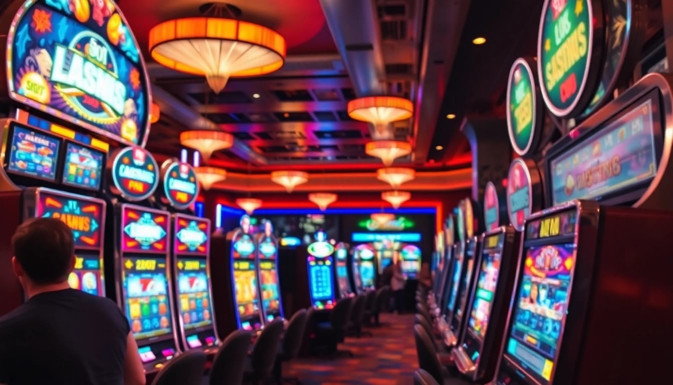 Slot gacor dengan mesin permainan cerah dan pemain yang bersemangat.