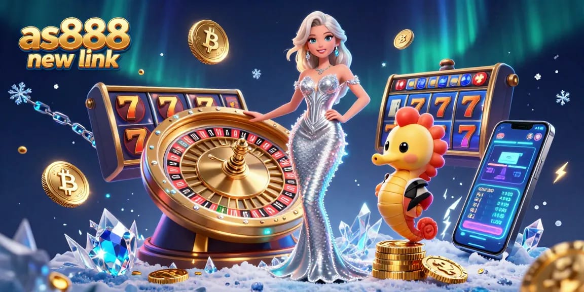 Engage with thrilling games at as888 new link featuring a glamorous scene with roulette and crypto coins.