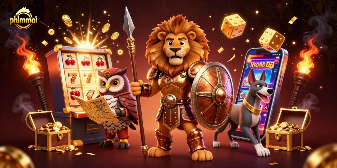 Engage with phimmoi's thrilling casino action as characters celebrate a jackpot with coins and lively elements.