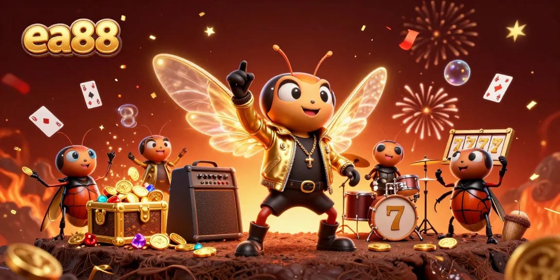 Experience winning excitement at ea88 with a thrilling 3D casino celebration illustration featuring rock stars!