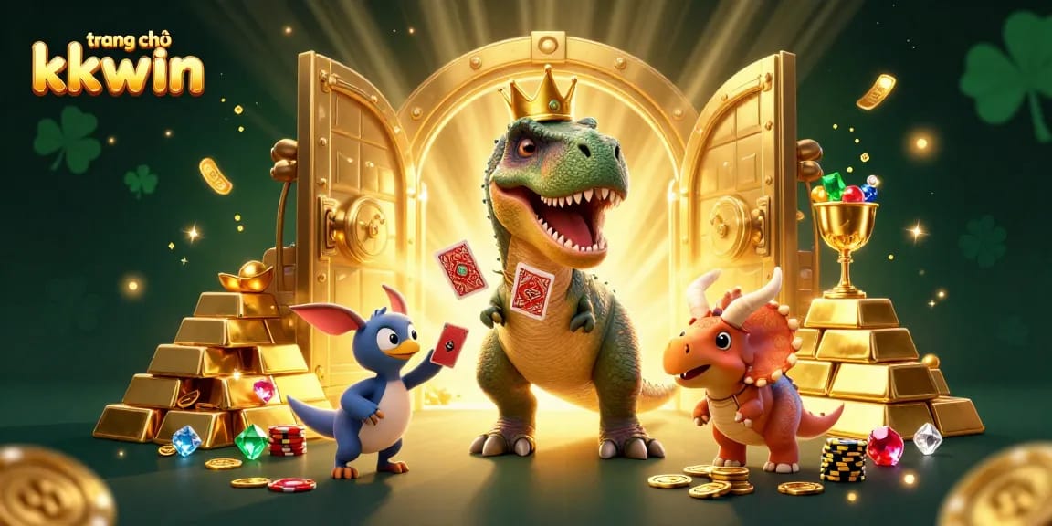 Experience excitement on trang chủ kkwin with a friendly dinosaur gambling scene full of treasures.