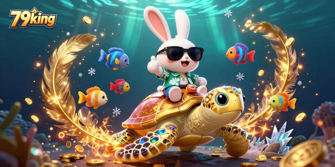 Experience thrilling gameplay with 79king's lucky rabbit and golden sea turtle at an underwater casino.
