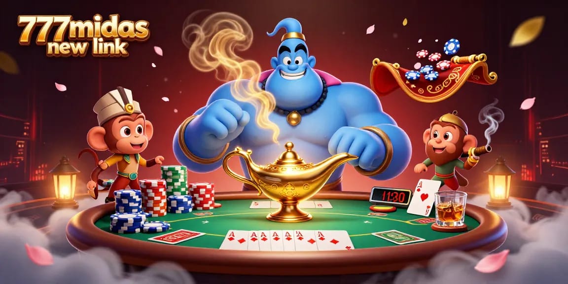 Experience the excitement of poker at 777midas new link, featuring a genie and thrilling casino elements.