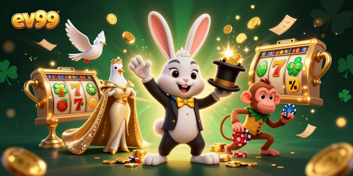 ev99 brings excitement with a magician pulling golden coins, illustrating jackpot action in a casino setting