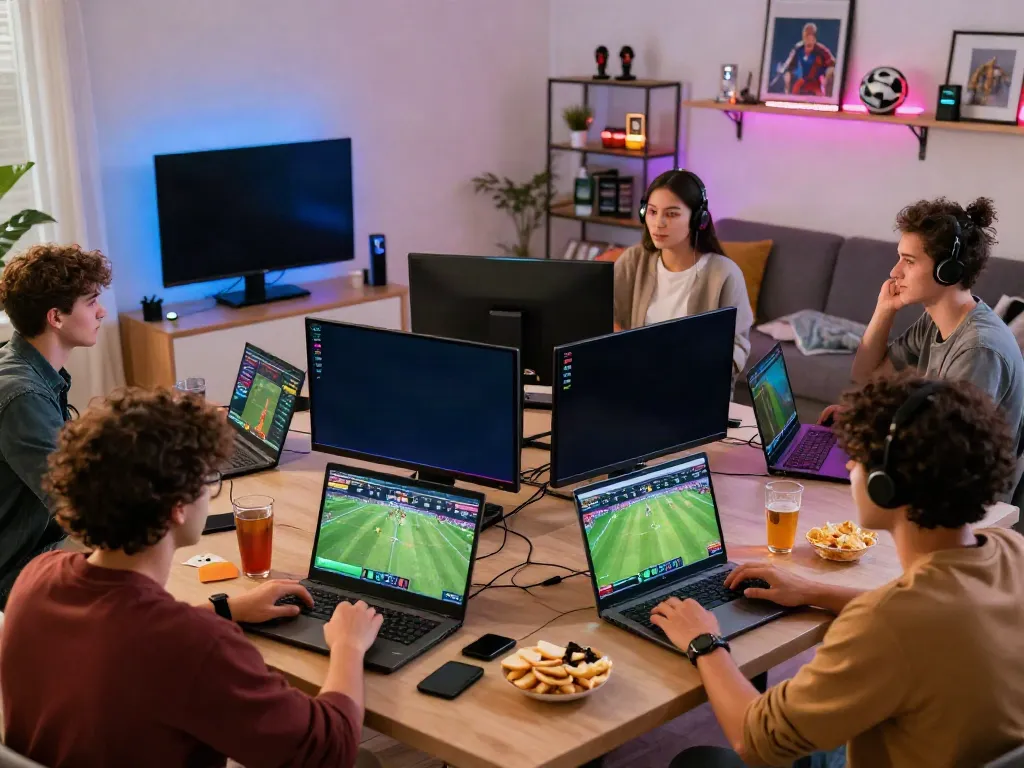 Exciting betting moment at a home gaming setup with friends using https://uk88win.org/ for sports betting in 2026.