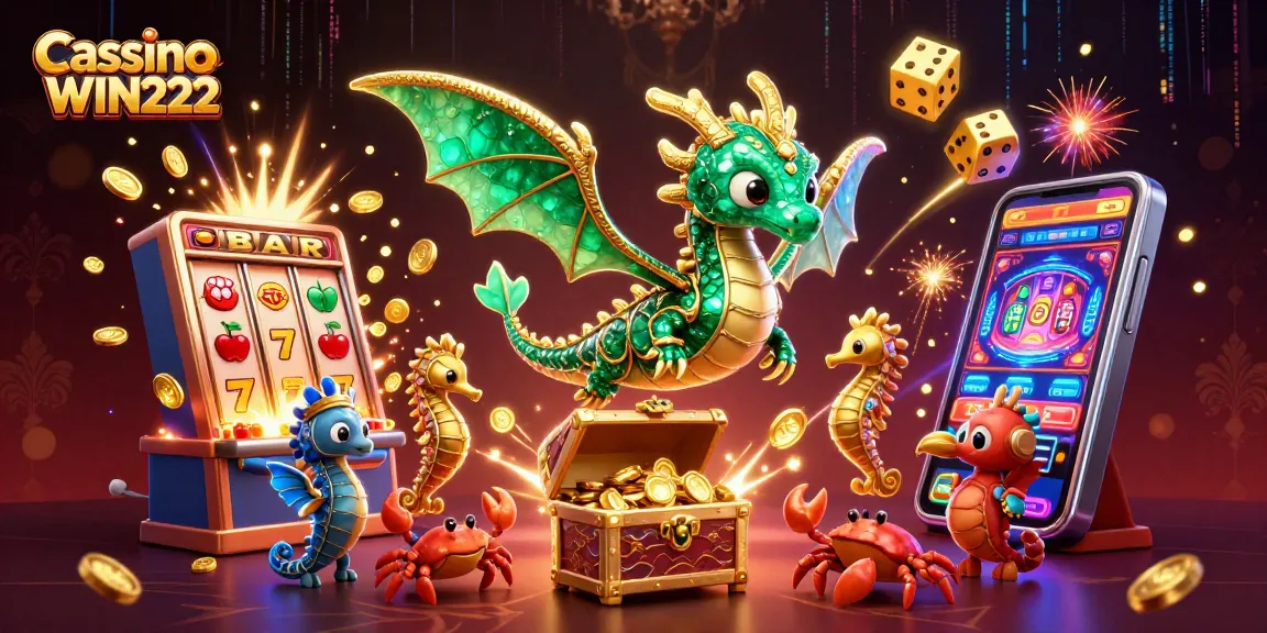 Win big at Cassino WIN222 with a vibrant scene of casino games and treasures!