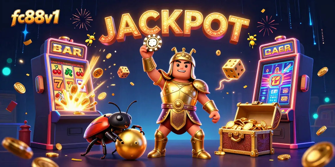 Engage with fc88v1's vibrant casino universe showcasing beetles and jackpot elements in an energetic celebration