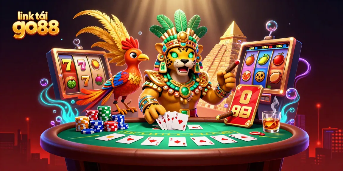 Play and win at link tải go88 with dynamic 3D illustration of slot machine elements and vibrant characters.