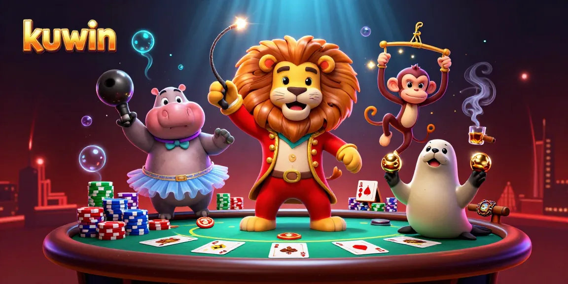 kuwin players enjoy a vibrant scene filled with poker action, featuring dynamic casino-themed characters.