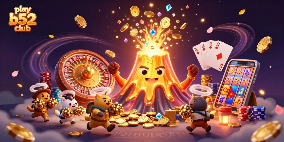 Play B52 Club with exciting visuals of a golden volcano, treasure, and vibrant casino elements!