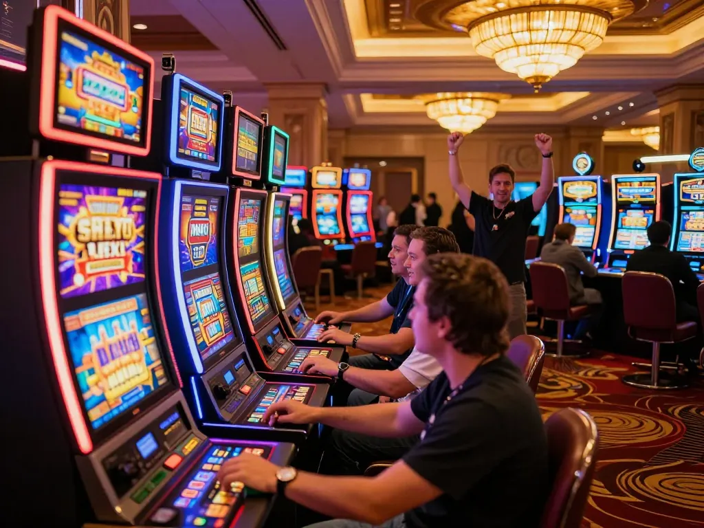 Dynamic slot machine gameplay at trang chủ uu88, showcasing players winning big with colorful displays