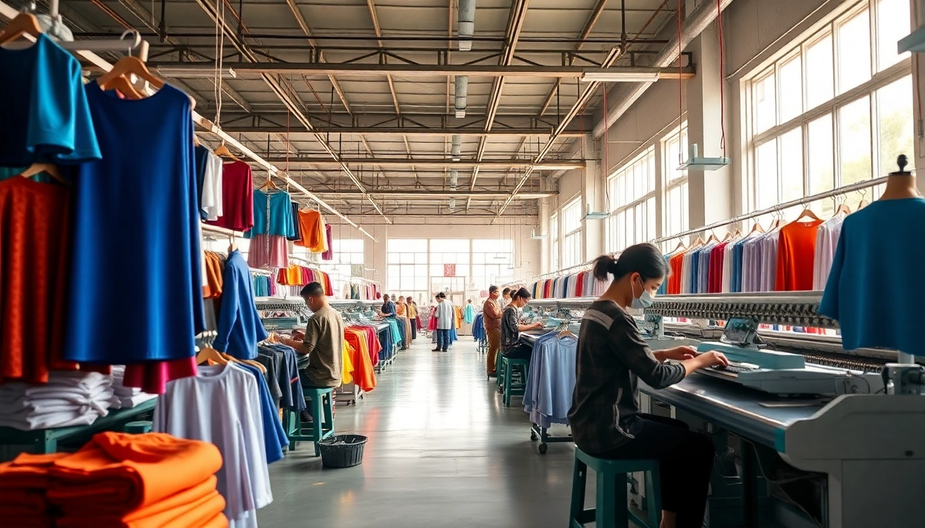 Showcase of apparel manufacturers in China featuring vibrant textile production and skilled craftsmanship.