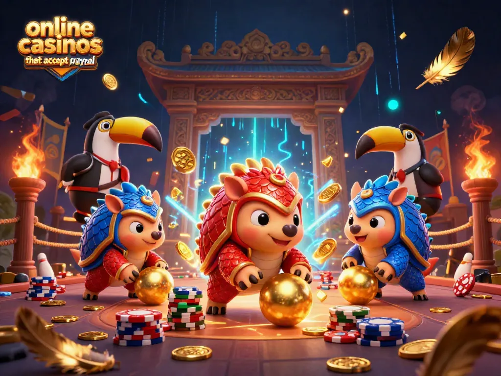 Engage with online casinos that accept paypal in a vibrant, animated gambling scene featuring rival pangolins.