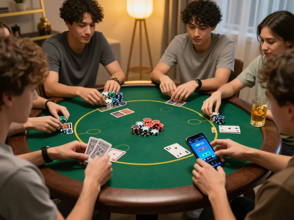 Engaged players using Jili707 app Brazil during an exciting home poker night.