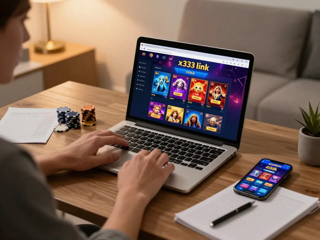 Engaging in strategy at x333 Link online casino with a cozy home setup.