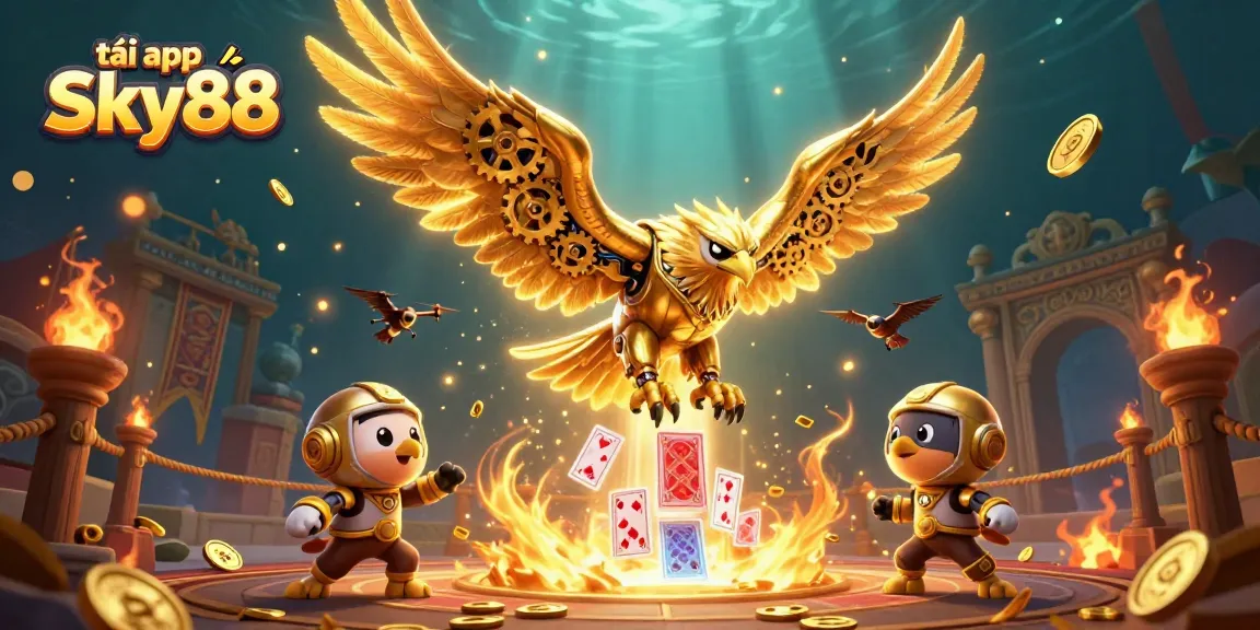 Experience thrilling gameplay with tải app Sky88, featuring dynamic 3D casino art with a golden eagle.