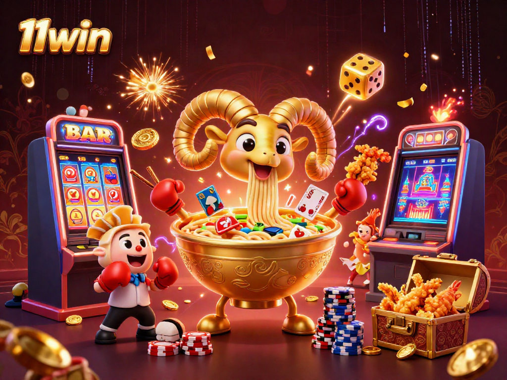 Experience thrilling action with 11win's vibrant casino scene featuring colorful characters and exciting games.