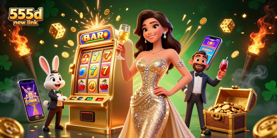 Enjoy the excitement of 555d new link with a glamorous gaming scene full of jackpots and vibrant elements.