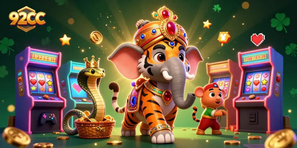 Engage in thrilling gameplay at 92CC with vibrant casino elements and animated characters.