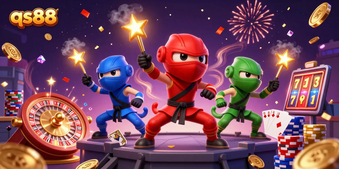 qs88 players enjoying dynamic gaming experience with colorful casino elements and vibrant chameleon characters