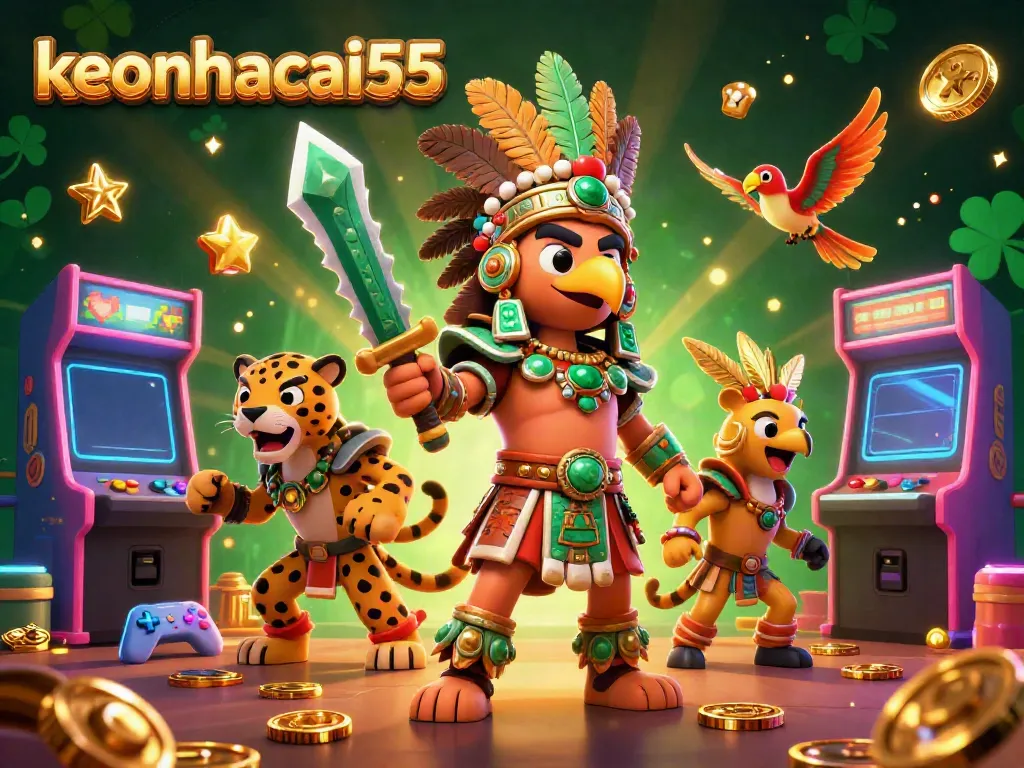Experience thrilling gambling moments with keonhacai55, featuring dynamic 3D characters in a vibrant casino setting.