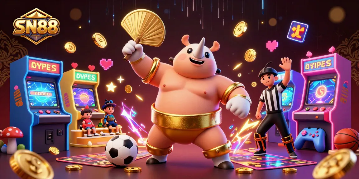SN88 sports betting scene featuring a vibrant 3D rhinoceros beetle champion amidst colorful betting elements.