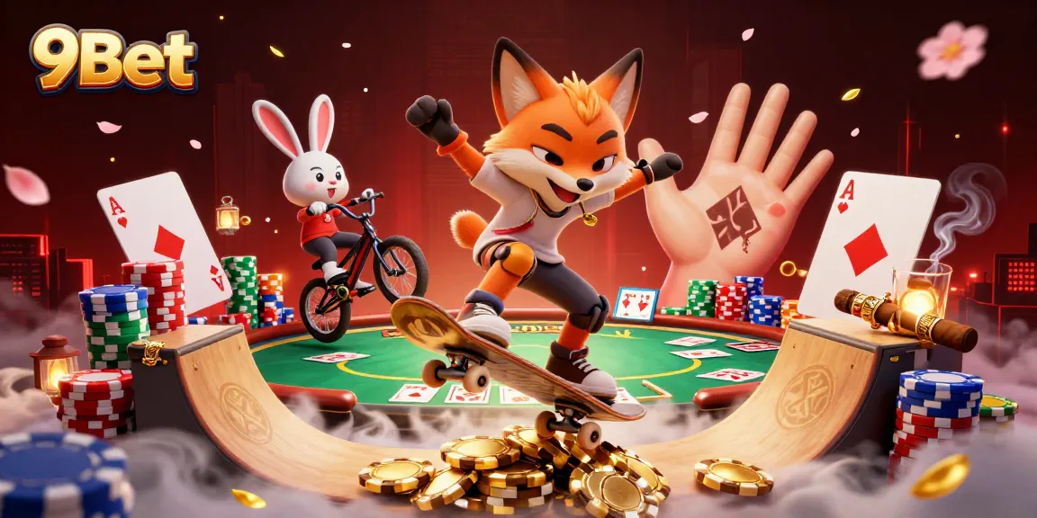 Experience the thrill of 9Bet with vibrant 3D cartoon characters and dynamic casino elements.
