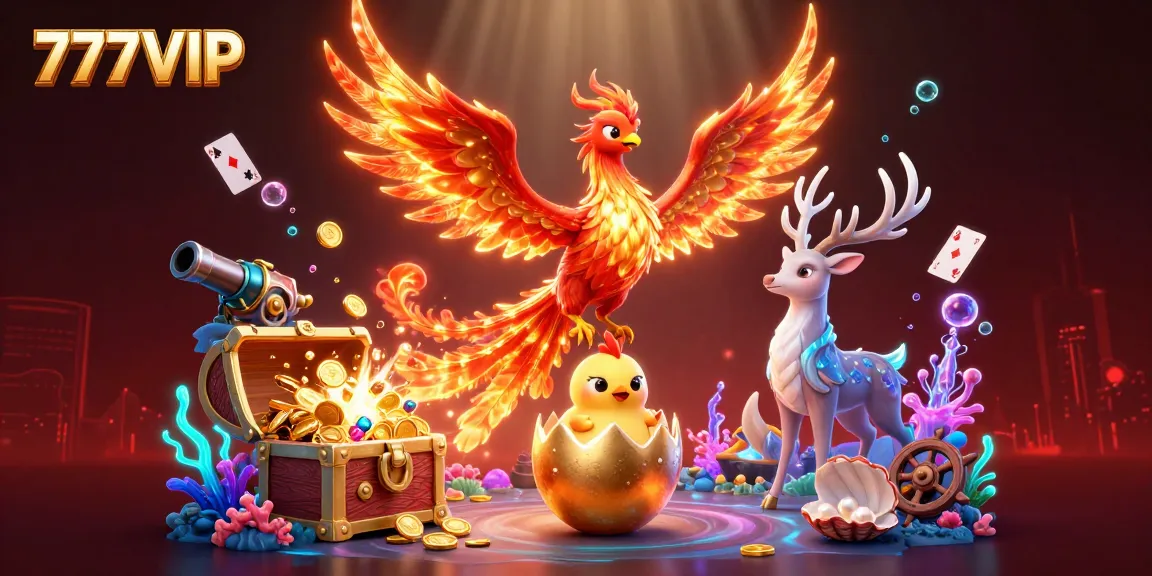 Experience thrilling games with 777VIP featuring vibrant phoenixes and casino elements