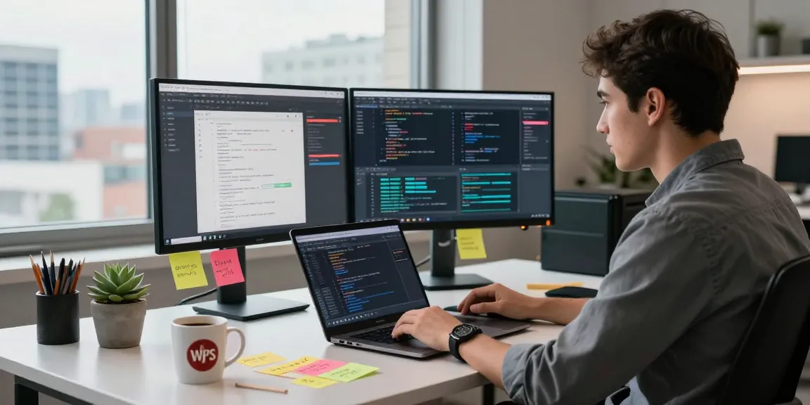 Engaging digital workspace illustrating the WPS Official Website developer environment with modern tech elements.