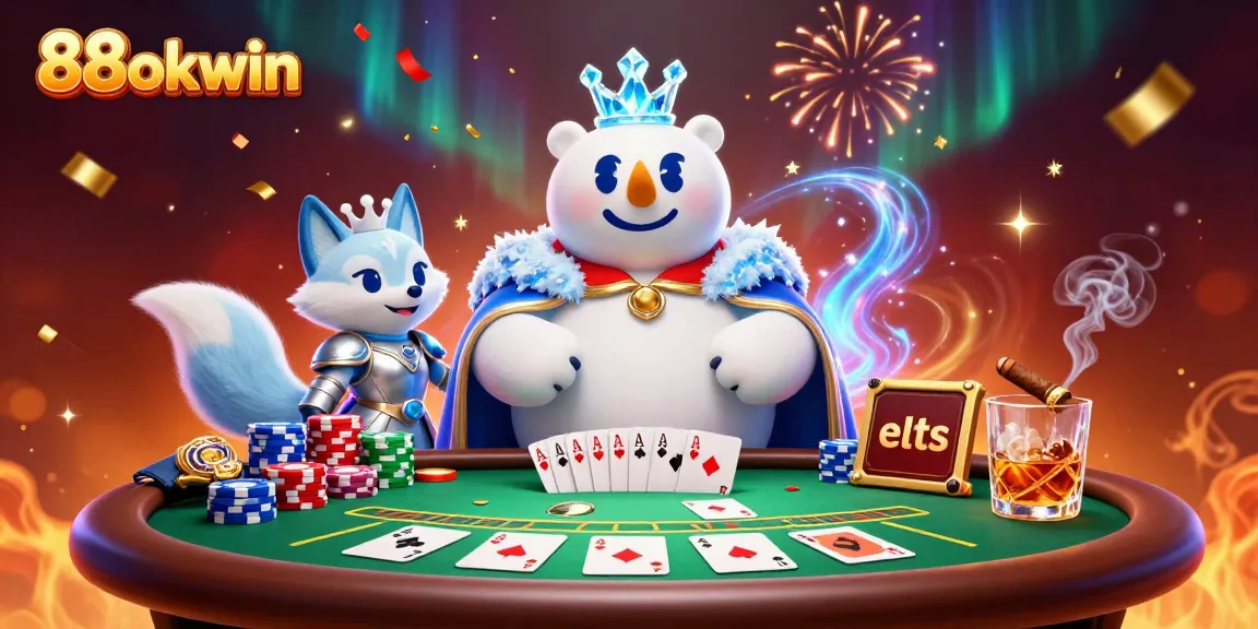 Experience thrilling cards and poker excitement with 88okwin in this dynamic casino illustration.