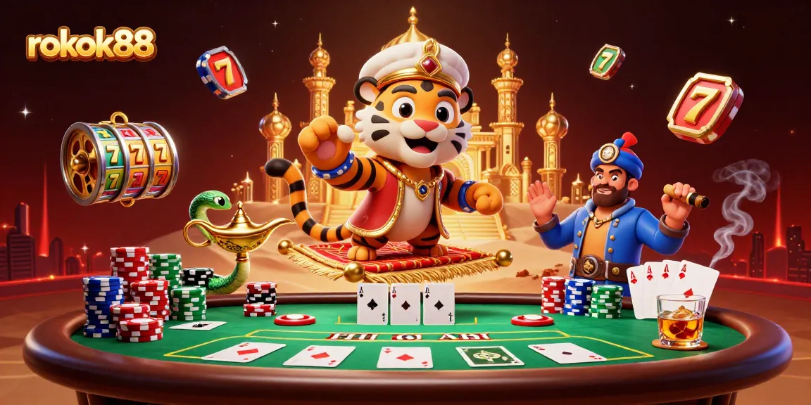 Engage in thrilling gameplay at rokok88 with colorful poker chips and dynamic slot reels.