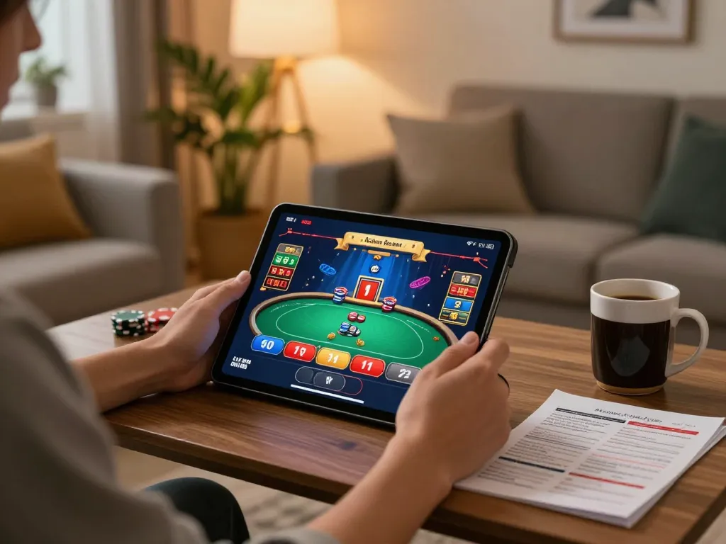 Experience Cadastro na 559x by enjoying online poker in a cozy home setting with a tablet and strategy notes.