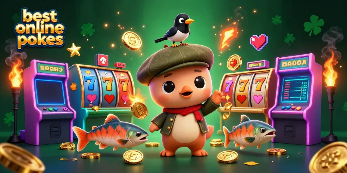 Engage in the best online pokies with a playful cartoon Nessie and friends amidst vibrant slot gaming elements.