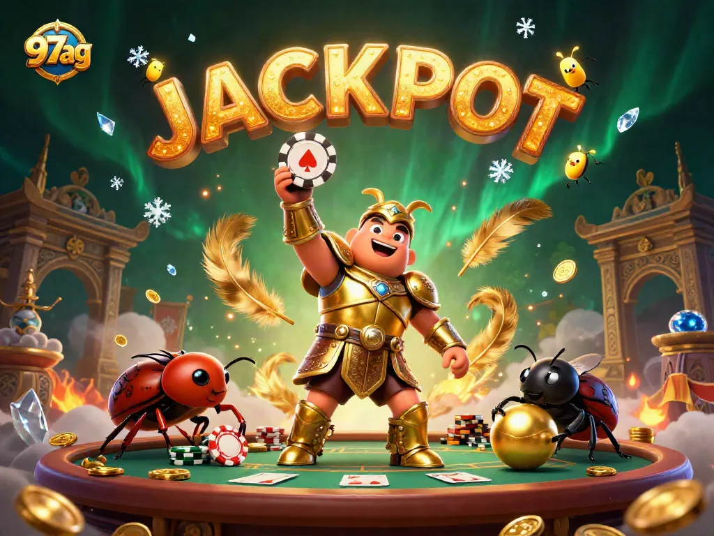 Winning with 97ag: 3D illustration of a victorious beetle at the casino table