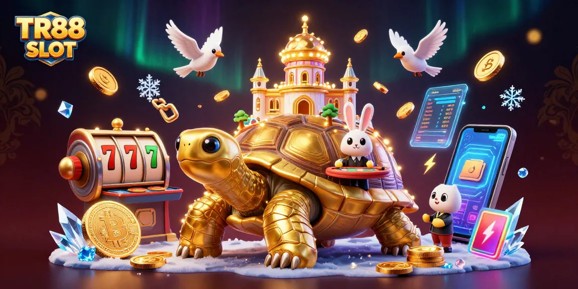 Experience the excitement of TR88 SLOT with a vibrant 3D illustration featuring dynamic casino elements.