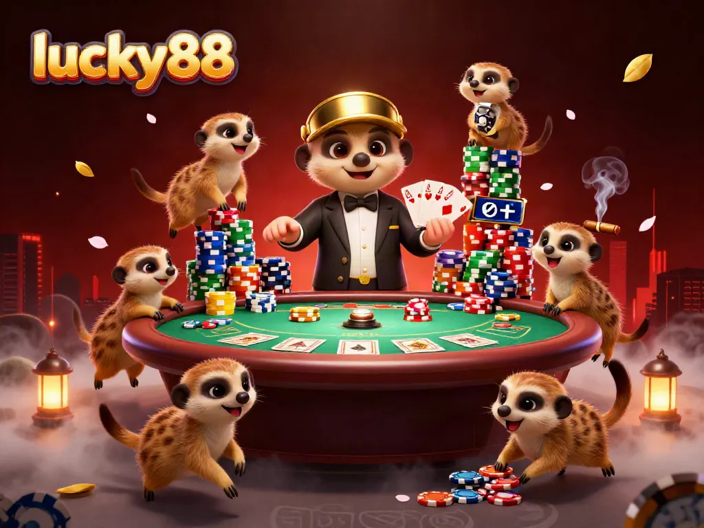 Experience the dynamic luck of lucky88 at this vibrant casino scene with meerkats in action