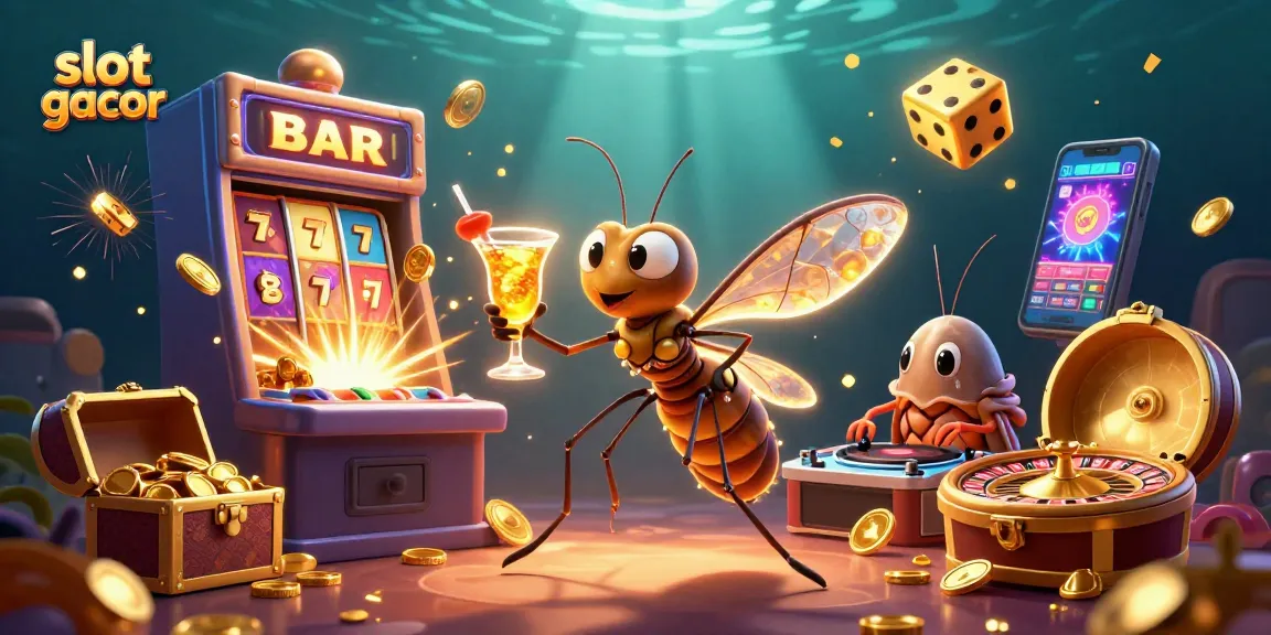 Engage with slot gacor excitement featuring a vibrant 3D scene of animated casino characters.