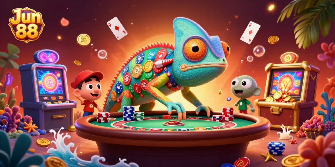 Engage in thrilling gameplay at Jun 88 with vibrant casino elements and colorful characters.