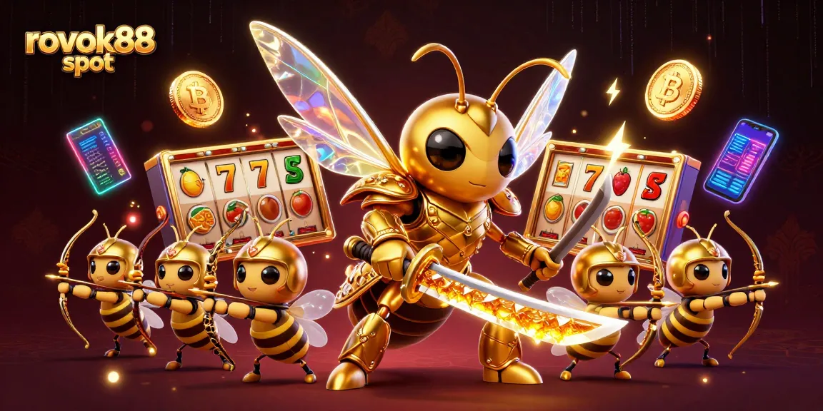 Experience the thrilling rokok88 slot with dynamic 3D casino action featuring golden samurai and cryptocurrency elements.