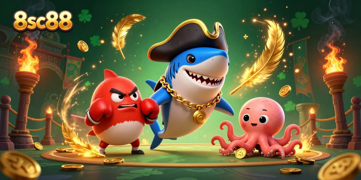 Engage with 8sc88's vibrant pirate-themed casino adventure featuring dynamic characters and lively gaming elements.