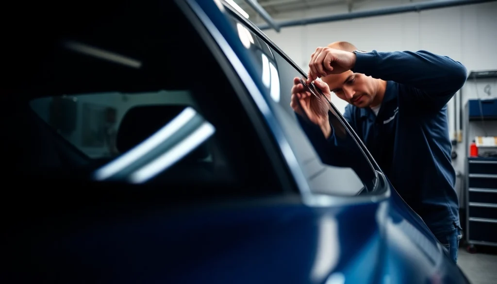 Best window tint Chattanooga TN showcased through a professional technician applying window film.
