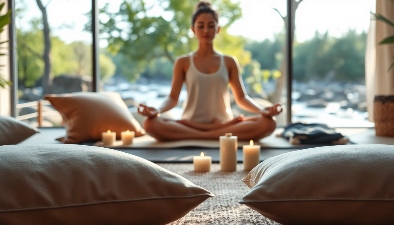 Practicing emotional wellbeing through serene meditation in a peaceful natural setting.