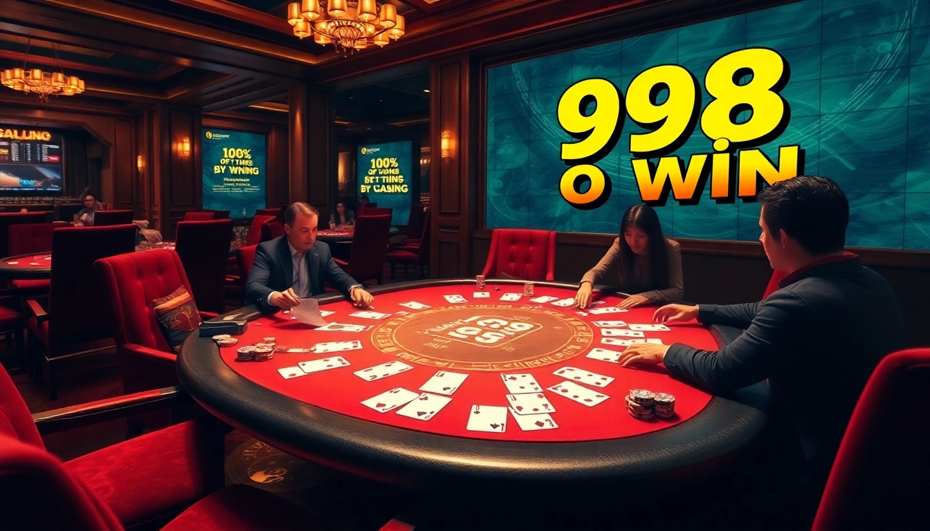 Experience the excitement of 98 win at a high-stakes blackjack table with players and cards.