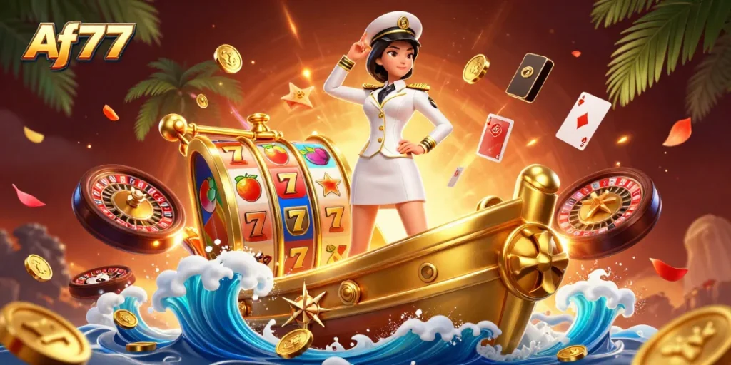 Experience the thrill at Af77 with vibrant slots and roulette in an engaging casino scene.