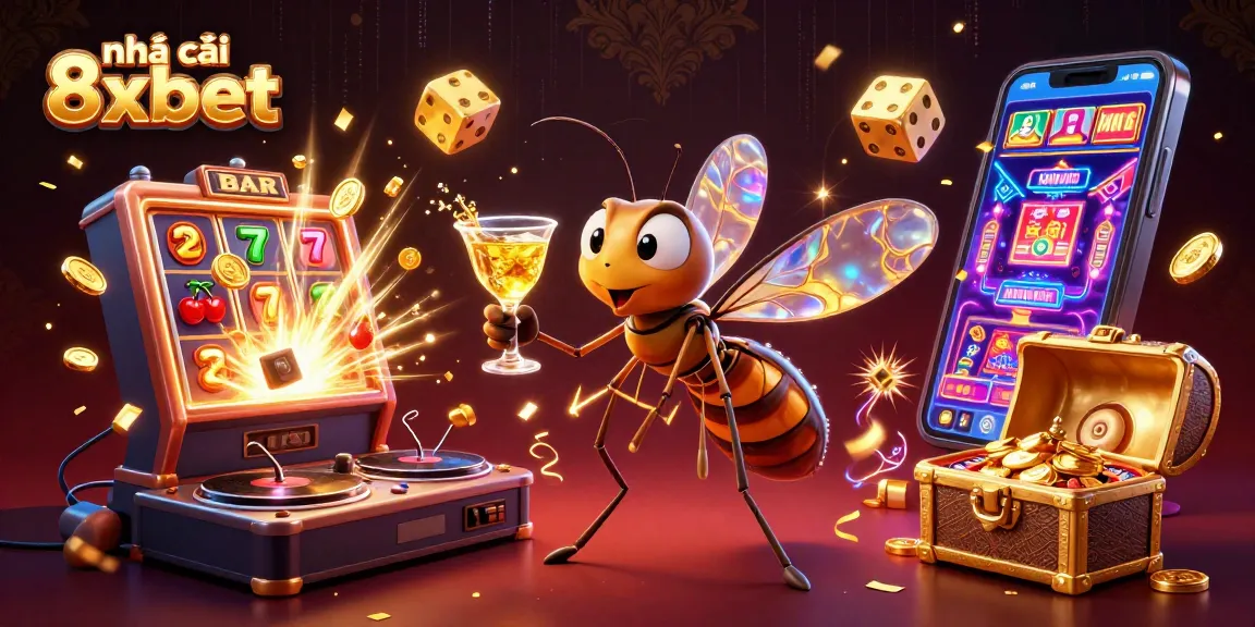 Engage with nhà cái 8xbet's vibrant casino experience featuring a lively frozen mosquito mascot, trilobite DJ, and golden roulette.