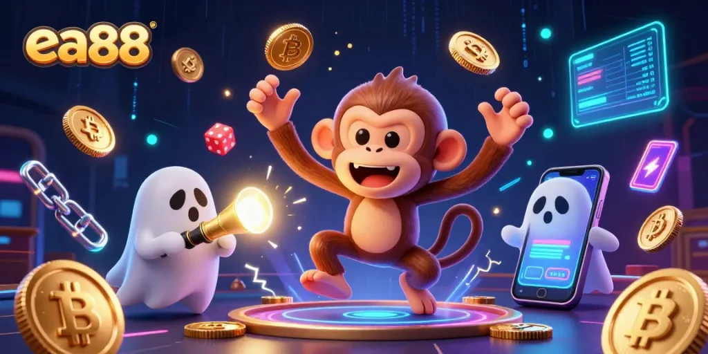 Engage with ea88's unique casino atmosphere featuring poltergeist action and crypto elements.