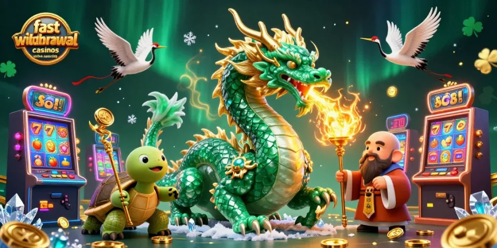Experience fast withdrawal casinos online Australia with a vibrant 3D scene showcasing winning characters.